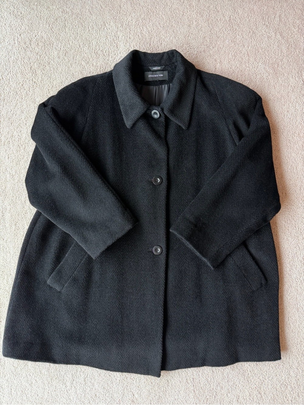 Jones New York Black Wool-Blend Coat